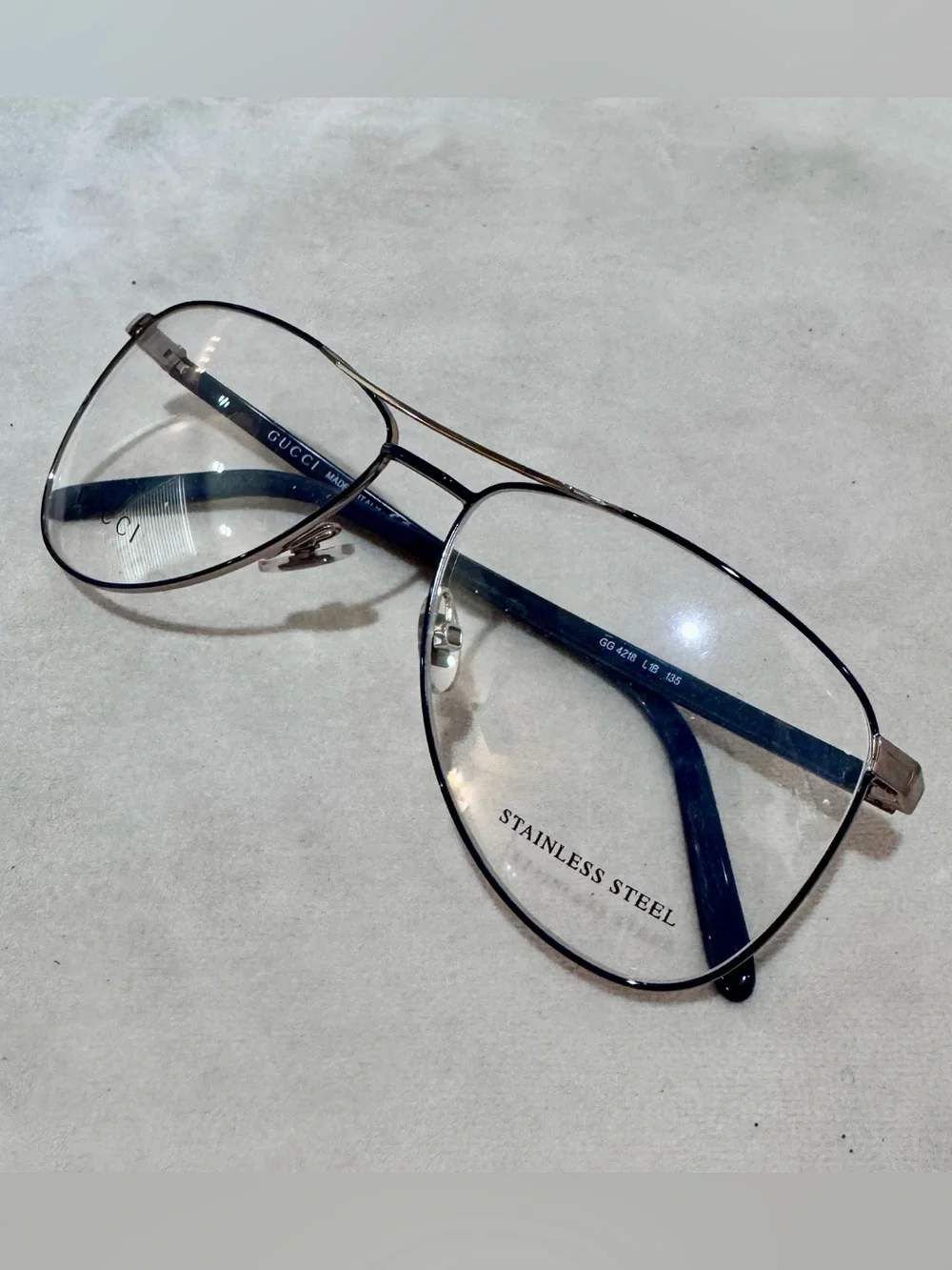Gucci GG4218 Aviator Eyeglasses Frames Navy Gold Stainless Steel Made Italy